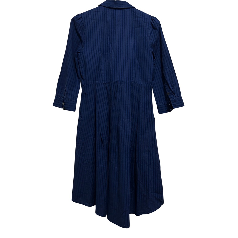 Anthropologie Size 2 Navy Blue Western Equestrian Cotton Shirt Dress Puffed Boho - Picture 2 of 14